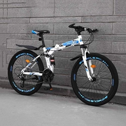 DSG Bike 24-speed folding mountain bike, 24 male and female students variable speed double shock absorber adult double disc city track blue road beach bike