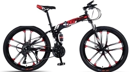 DPCXZ Bike 24In Folding 6-Spoke Mountain Bike, Full Suspension Mountain Bike, Foldable MTB Bicycle, 21-Speed Rear Derailleur Disc Brakes Mountain Bike, Men and Women's Outdoor red, 24 inches