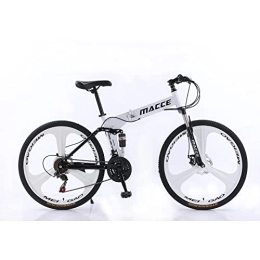 MIGONG Folding Bike 24inch 27 Speed Folding Mountain Bike high Carbon Steel, Full Suspension MTB Bike, Suitable for Adults, Double disc Brake Outdoor Mountain Bike, Men and Women (24inch for Height 140-170cm, White)