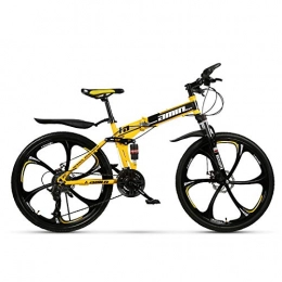CXSMKP Bike 24Inch Folding Bike for Adults, 21 Speed Mountain Bike, Lightweight High Carbon Steel Frame, Foldable Compact Bicycle with Anti-Skid And Wear-Resistant Tire, Front Suspension, Load 120KG, Yellow