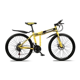 Kays Folding Bike 26" 21 / 24 / 27-Speed Hardtail Mountain Bike Carbon Steel Folding Frame For Boys Girls Men And Women Spoke Wheels Dual Suspension Bicycle With Lockable Shock-absorbing U-shaped(Size:21 Speed, Color:Yello)