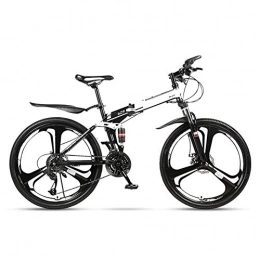 HLeoz Bike 26" Folding Bike, Adult Mountain Bike Full Suspension MTB Gears Dual Disc Brakes Suitable for Height 165-185cm, White, 3 cutter wheel