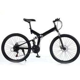 26" Folding Mountain Bike 21 Speed MTB Bicycle Full Suspension Dual Disc Brakes Carbon Steel Foldable Frame Bicycle Adult Mountain Bicycle