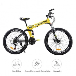 Neoron Bike 26" Folding Mountain Bike, 24-speed High-carbon Steel Dual Disc Brakes Soft Tail Mountain Bikes with Mechanical Shock Absorber Front Fork, yellow