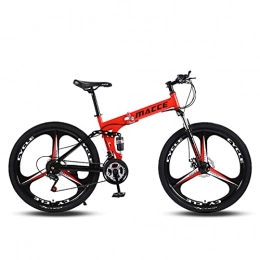 AEF Bike 26 Inch 30 Speed Folding Mountain Bike, High Carbon Steel MTB Bicycle, Anti-Slip Double Disc Brake Full Suspension Mountain Bicycle for Men And Women, Red