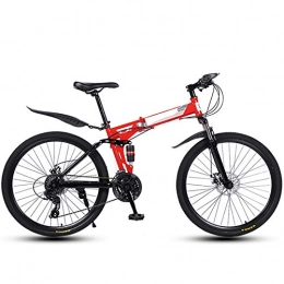 AMEA Bike 26 Inch 40-Knife Spoke Wheel Folding MTB Bike, Adult Men Women City Bike Portable Lightweight Bicycle Steel Frame Bikes with Shock Absorber, Red, 21 Speed