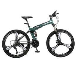 Generic Folding Bike 26 Inch Adult Mountain Bikes - High Carbon Steel Full Suspension Frame Folding Bicycles - 24 Speed ​​Gears Dual Disc Brakes Mountain Trail Bike (Color : Green)