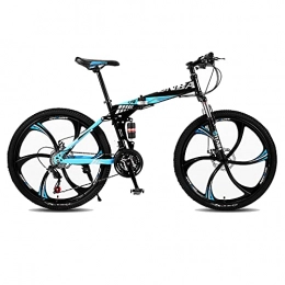 FGKLU Bike 26 inch Adults Folding Mountain Bike for Men Women Teens, 21-Speed High Carbon Steel Frame Bike, 6-Spoke Full Suspension MTB Bicycles