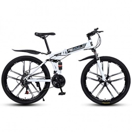 FTFDTMY Folding Bike 26 Inch Double Disc Brakes Mountain Bike, Folding Outroad Bicycle for Teens, Adults, Men, Women, 21 / 24 / 27 Speed Gears Cycle Full Suspension MTB Bikes, Lightweight Steel Frame, White, 24 Speed