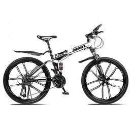 FTFDTMY Folding Bike 26 Inch Double Disc Brakes Mountain Bike, Folding Outroad Bicycle for Teens, Adults, Men, Women, Adult MTB with Adjustable Seat, 10 Cutter, Black and White, 24 inches