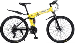 DPCXZ Folding Bike 26 Inch Foldable Mountain Bike 21 Speed Folding Bikes for Adult Spoke Wheel Bicycles for Men and Women Full Suspension, High Carbon Steel Frame Mens Bicycle, Road Bikes for Adults Yellow, 26 inches