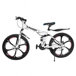 CXSMKP Folding Bike 26-Inch Folding Bike, 21 Speed, Lightweight High Carbon Steel Frame, Foldable Bicycle with Disc Brake And Wear-Resistant Tire for Adults, Whtie