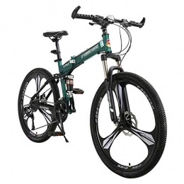 CXSMKP Bike 26 Inch Folding Bike for Adult Teens, Mini Lightweight Mountain Bike 3 Spoke Wheels 24 Speed, High Carbon Steel, Fork Shock Absorption, Double Disc Brake, Green