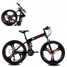 SHUI Folding Bike 26 Inch Folding Mountain Bike, 21 / 24 / 27 Speed MTB, 3-Spoke Anti-Slip Bicycle, Magnesium-Aluminum Alloy Wind Breaking Wheel, Suitable for People With a Height of 160- Black-21sp