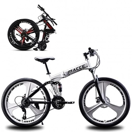 SHUI Folding Bike 26 Inch Folding Mountain Bike, 21 / 24 / 27 Speed MTB, 3-Spoke Anti-Slip Bicycle, Magnesium-Aluminum Alloy Wind Breaking Wheel, Suitable for People With a Height of 160- White-24sp