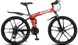 DPCXZ Bike 26 Inch Folding Mountain Bike, 21 Speed Bicycles Full Suspension Men or Women Unisex Lightweight MTB with Double Disc-Brake, Sports Outdoor Adult Bike Red, 26 inches