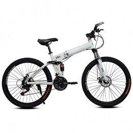 FGKLU Bike 26 inch Folding Mountain Bike, 21 Speed High Carbon Steel Frame Full Suspension MTB Bike for Teenagers and Adults