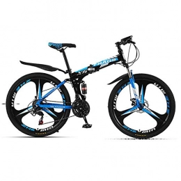 AYDQC Bike 26 Inch Folding Mountain Bike, 21 Speed Mountain Trail Bicycle, Double Disc Brakes Mountain Bike, 3 Knife Wheel MTB, Black Blue fengong