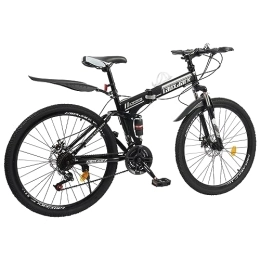 26 Inch Folding Mountain Bike, 21-Speed Transmission Foldable Mountain Bicycle with Dual Disc Brakes, High-carbon Steel Frame Bike with Mudguard, 80-95cm Adjustable Soft Seat Height (Style 2)