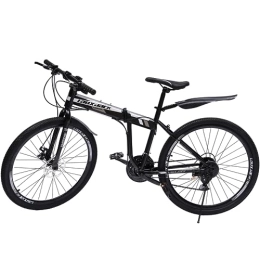 Mgorgeous Folding Bike 26 Inch Folding Mountain Bike 21 Speeds - Adult Mountain Bike Disc Brake Full Suspension MTB Bike Carbon Steel Frame 120kg Load Height Adjustable for Mens, Black (Folding Size :95*35*100cm)