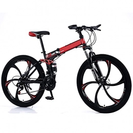 FGKLU Bike 26 Inch Folding Mountain Bike, Adult Outdoor High Carbon Steel Frame Bicycle, 21 Speed ​​Gears Dual Disc Brakes Urban MTB Bicycle for Men Women, A