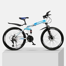 RR-YRL Folding Bike 26-Inch Folding Mountain Bike Bicycle, Full Suspension MTB Bike High Carbon Steel Frame, Double Disc Brakes, PVC Pedals And Rubber Grips, Blue 21 shift