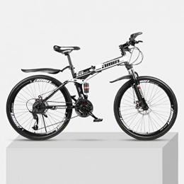 RR-YRL Bike 26-Inch Folding Mountain Bike Bicycle, Full Suspension MTB Bike High Carbon Steel Frame, Double Disc Brakes, PVC Pedals And Rubber Grips, white 24 shift