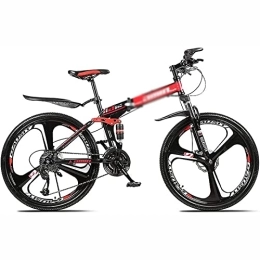 LapooH Bike 26 Inch Folding Mountain Bike for Men Women 21 / 24 / 27 / 30 Speed Bicycle MTB Lightweight Carbon Full Suspension Anti-Slip Steel Frame with Double Disc Brake, Red, 30 speed
