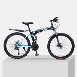 RR-YRL Bike 26-Inch Folding Mountain Bike, Full Suspension Bike, High Carbon Steel Frame, Double Disc Brakes, PVC Pedals And Rubber Grips, black and blue 24 shift