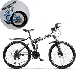 FXMJ Bike 26 inch Folding Mountain Bike, Full Suspension Trek Bike for Adults Sport Wheels Dual Disc Brake Aluminum Frame MTB Bicycle Urban Track Bike Road Bikes, White, 21 Speed