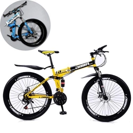 FXMJ Bike 26 inch Folding Mountain Bike, Full Suspension Trek Bike for Adults Sport Wheels Dual Disc Brake Aluminum Frame MTB Bicycle Urban Track Bike Road Bikes, Yellow, 27 Speed