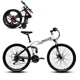 SHUI Folding Bike 26 Inch Folding Mountain Bikes, 21 / 24 / 27 Speed MTB, High Carbon Steel Shock-absorbing Folding Frame, Quickly Fold, Easy To Put In the Trunk of the Car, and Enjoy the White-21sp