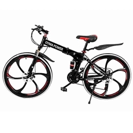 Generic Folding Bike 26 inch Folding Mountain Bikes with 21 Speed, Non-Slip Adults Mountain Bike for Men and Women, High-Carbon Steel Mountain Bicycle with Double Disc Brakes and Mountain Bike with Brakes (Red, One Size)