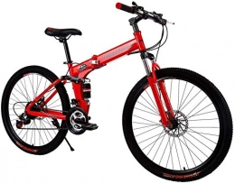 SYCY Bike 26 inch Full Suspension Mountain Bike Folding Bicycle for Men and Women 21 Speed Disc Brake Non-Slip Bike Red