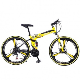 BrightFootBook Bike 26 Inch Lightweight Mini Folding Bike, Outroad Mountain Bike, Small Portable Bicycle Adult Student Mountain Bike, Outdoor Riding Bicycle 21-27 Speed 3 Spoke, Dual Disc Brakes, YellowA-21stageshift