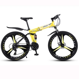 BIU Bike 26-Inch Mountain Bike, 3 Cutter Wheel Double Disc Brake Adult Road Bike, Foldable Carbon Steel Shift Bike, Yellow, 21 speed