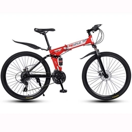 BIU Bike 26-Inch Mountain Bike, 30 Cutter Wheel Double Disc Brake Adult Road Bike, Foldable Carbon Steel Shift Soft Tail Bike, Red, 21 speed