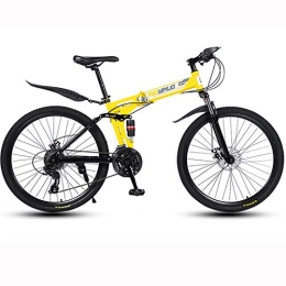 BIU Bike 26-Inch Mountain Bike, 30 Cutter Wheel Double Disc Brake Adult Road Bike, Foldable Carbon Steel Shift Soft Tail Bike, Yellow, 27 speed