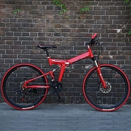 ASPZQ Bike 26 Inch Mountain Bike Adult Men's And Women's Double Disc Brakes Variable Speed Bike Folding Mountain Bike, Red, 26 inches