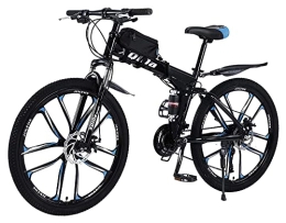 LFNOONE Folding Bike 26 inch mountain bike, folding bike for adults, 27 speed double disc brake, full suspension, anti-slip, lightweight frame with bicycle bag, suitable for men's and women's bikes
