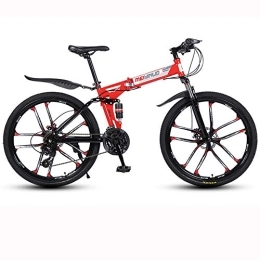 BIU Bike 26-Inch Mountain Bike, Folding Carbon Steel Variable Speed Bike, 10 Cutter Wheel Double Disc Brake Adult Road Bike, Red, 21 speed