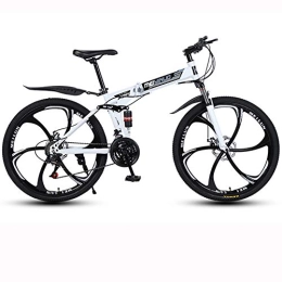 BIU Folding Bike 26-Inch Mountain Bike, Folding Carbon Steel Variable Speed Bike, 6 Cutter Wheel Double Disc Brake Adult Road Bike, White, 21 speed