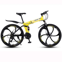 BIU Bike 26-Inch Mountain Bike, Folding Carbon Steel Variable Speed Bike, 6 Cutter Wheel Double Disc Brake Adult Road Bike, Yellow, 27 speed