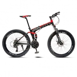 BEIGOO Bike 26 Inch Mountain Bike, Full Suspension Folding Bike, Variable speed Adult Foldable Bicycle MTB, Dual Disc Brakes For Men & Women Bike-24Speed-Black red