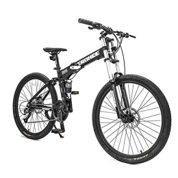 WJSW Folding Bike 26 Inch Mountain Bikes, Adult 27-Speed Dual-Suspension Mountain Bike, Aluminum Frame Bicycle, Men's Womens Adjustable Seat Alpine Bicycle, Black, Foldable