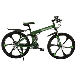 CXSMKP Folding Bike 26 Inch Mountain Folding Bike for Adult, 21 Speed Foldable Bike with High Carbon Steel Frame, Front Suspension, Dual Disc Brake, Green
