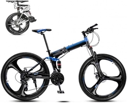 klt Folding Bike 26 Inch MTB Bicycle Unisex Folding Commuter Bike 30-Speed Gears Foldable Mountain Bike Off-Road Variable Speed Bikes for Men And Women Double Disc Brake-blue_21 speed