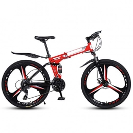 AMEA Bike 26 Inch Variable Speed Folding Mountain Bike, Adult Trail Bike 21 / 24 / 27 Speed Bicycle Full Suspension MTB Gears Dual Disc Brakes Bicycle, Red, 24 Speed