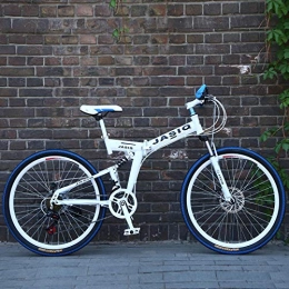 Domrx Folding Bike 26 inche 21 Speed Folding Mountain Bicycle Double disc Brake Bike New foldinge Suitable for Adults-F White and Blue_24inch_Russian Federation