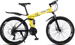 DPCXZ Folding Bike 26 Inches Folding Bike, 21-Speed Spoke Wheel Full Suspension Mountain Bicycle with Dual Disc Brake Mountain Bike for Adult Men &Amp; Women Yellow, 26 inches